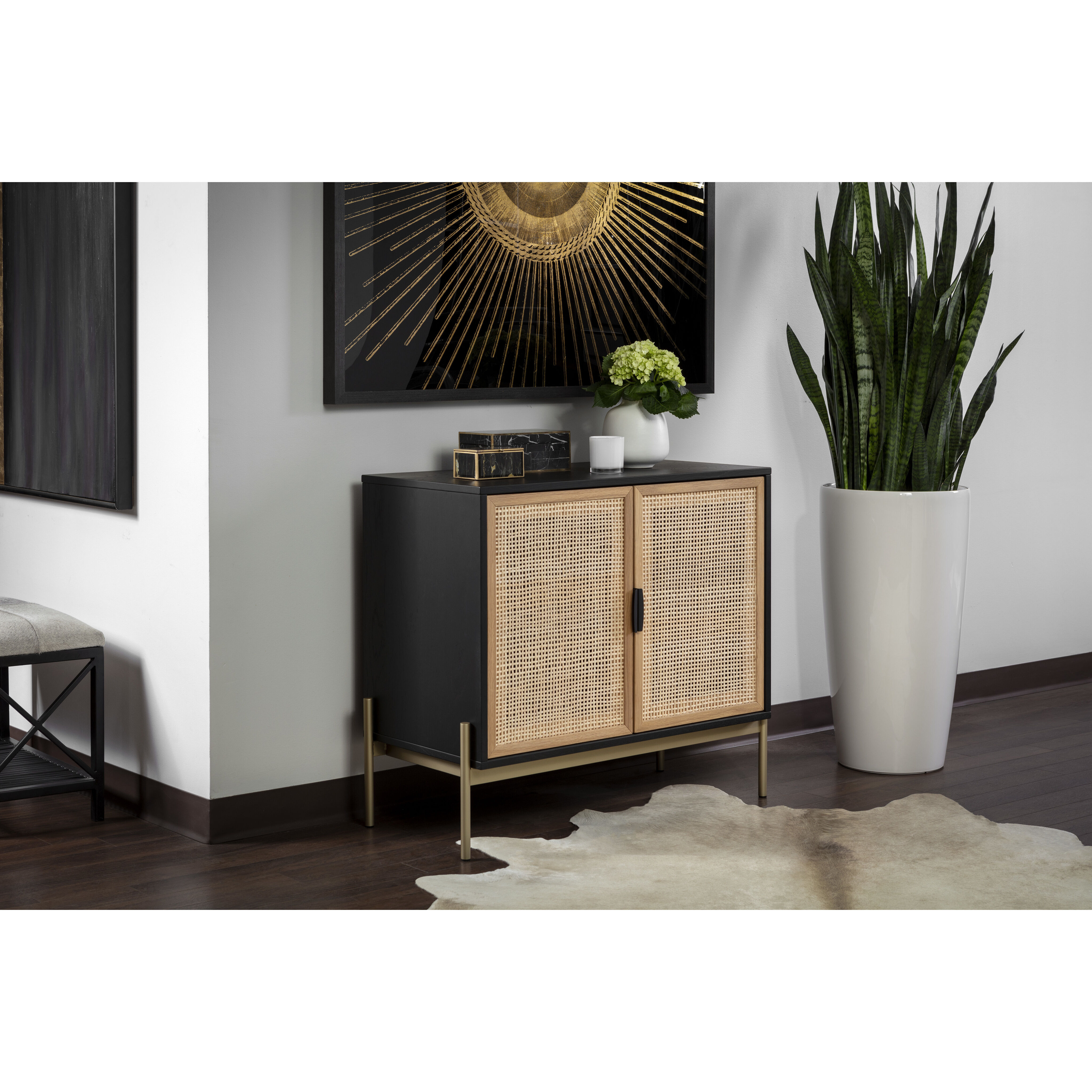 Avida 37.5 X 18.75 inch Gold / Black/Natural Sideboard, Small